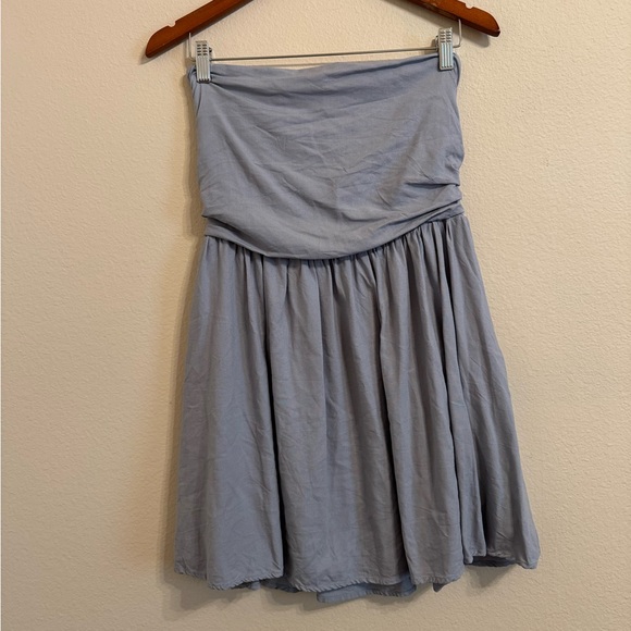 Aqua Strapless Mini Dress Linen Blend Large - Picture 2 of 13